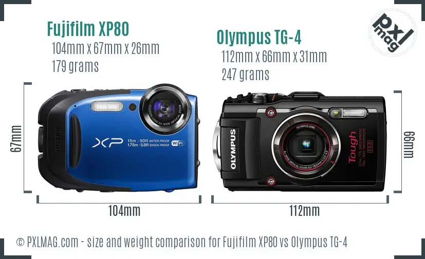 Fujifilm XP80 vs Olympus TG-4 size comparison