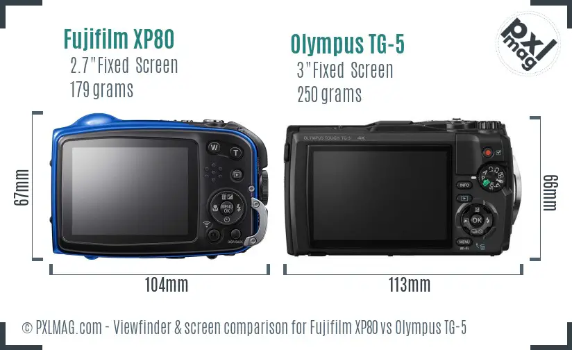 Fujifilm XP80 vs Olympus TG-5 Screen and Viewfinder comparison