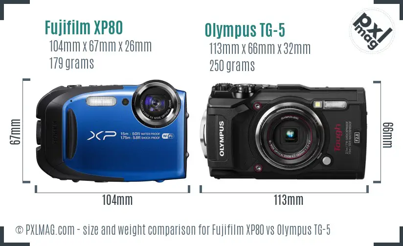 Fujifilm XP80 vs Olympus TG-5 size comparison