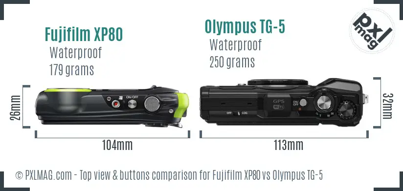 Fujifilm XP80 vs Olympus TG-5 top view buttons comparison