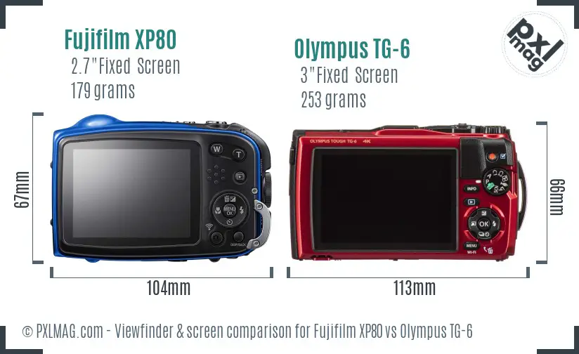 Fujifilm XP80 vs Olympus TG-6 Screen and Viewfinder comparison