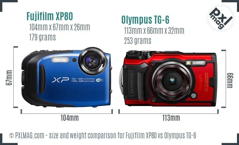 Fujifilm XP80 vs Olympus TG-6 size comparison