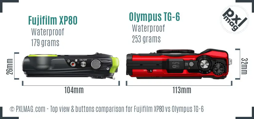Fujifilm XP80 vs Olympus TG-6 top view buttons comparison