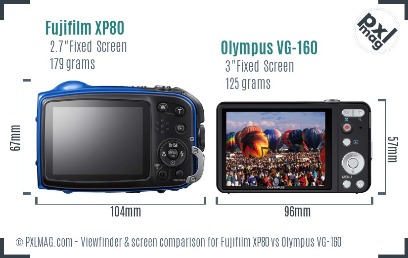 Fujifilm XP80 vs Olympus VG-160 Screen and Viewfinder comparison
