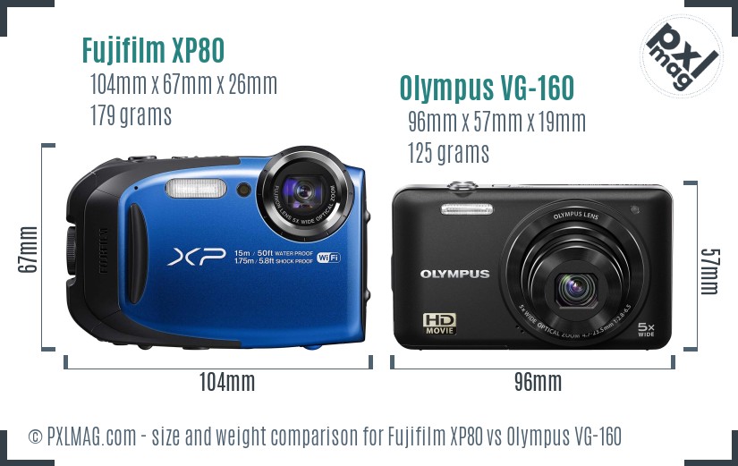 Fujifilm XP80 vs Olympus VG-160 size comparison