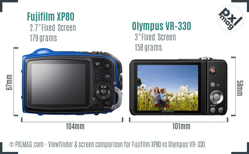 Fujifilm XP80 vs Olympus VR-330 Screen and Viewfinder comparison
