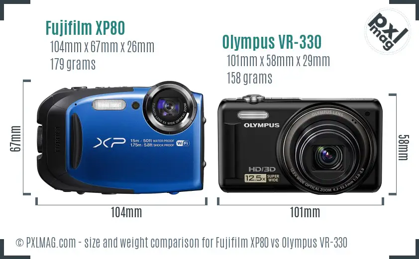 Fujifilm XP80 vs Olympus VR-330 size comparison