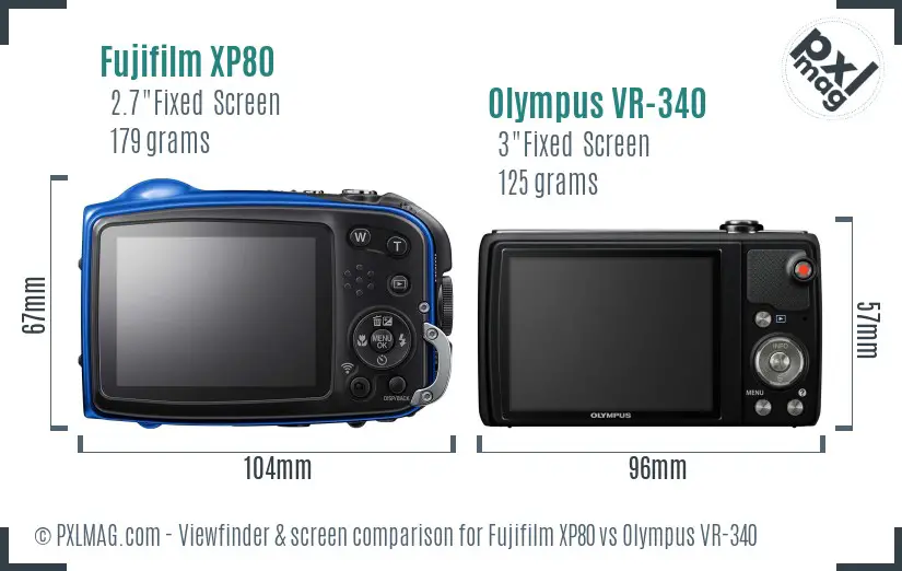 Fujifilm XP80 vs Olympus VR-340 Screen and Viewfinder comparison
