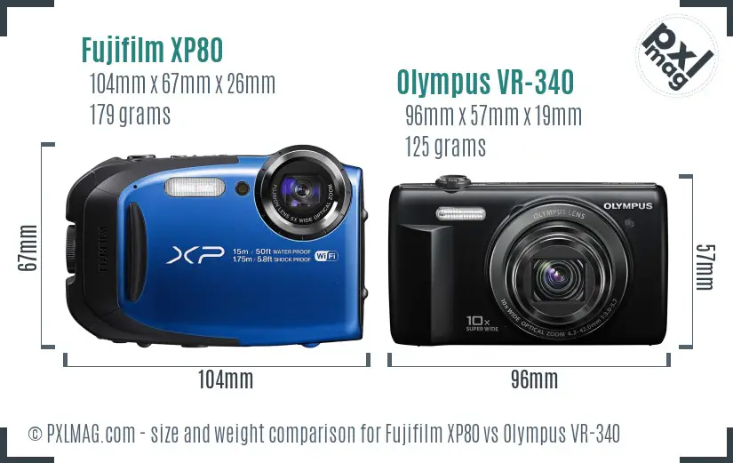 Fujifilm XP80 vs Olympus VR-340 size comparison