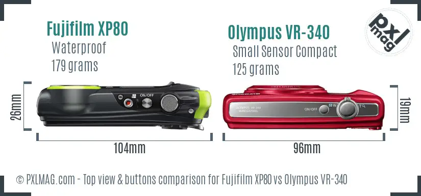 Fujifilm XP80 vs Olympus VR-340 top view buttons comparison