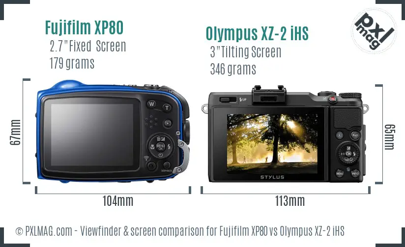 Fujifilm XP80 vs Olympus XZ-2 iHS Screen and Viewfinder comparison