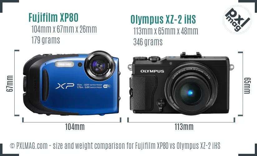 Fujifilm XP80 vs Olympus XZ-2 iHS size comparison