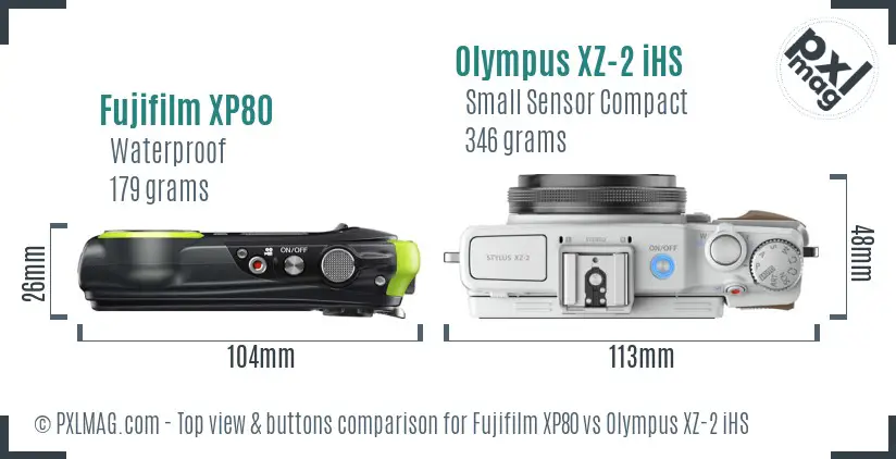 Fujifilm XP80 vs Olympus XZ-2 iHS top view buttons comparison