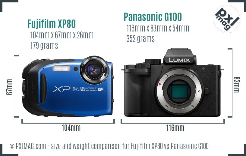 Fujifilm XP80 vs Panasonic G100 size comparison