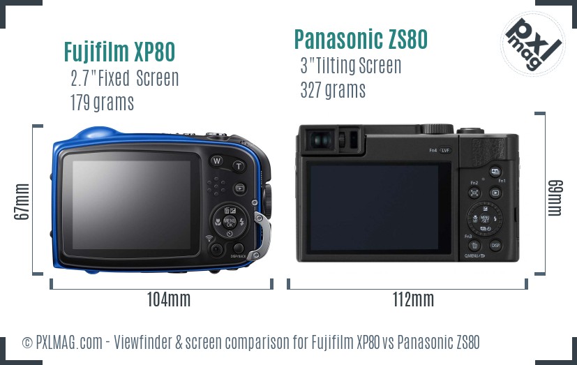 Fujifilm XP80 vs Panasonic ZS80 Screen and Viewfinder comparison
