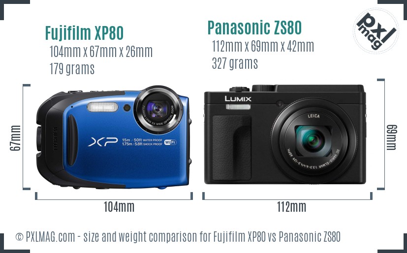Fujifilm XP80 vs Panasonic ZS80 size comparison