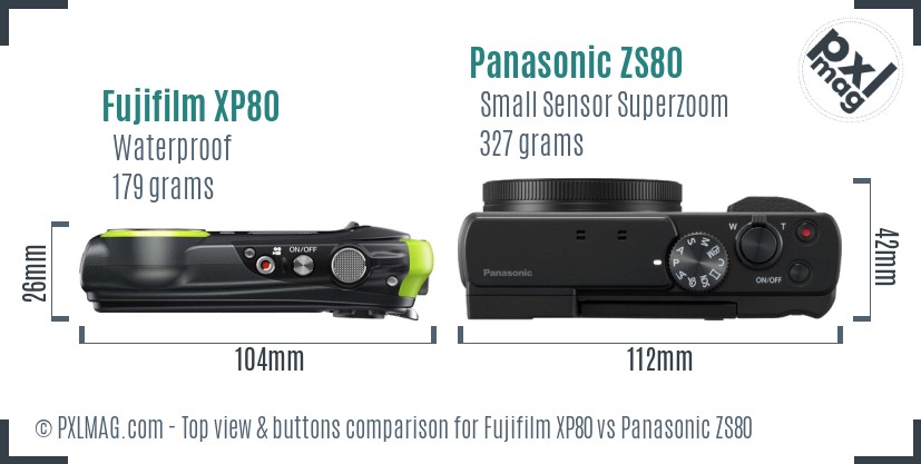 Fujifilm XP80 vs Panasonic ZS80 top view buttons comparison