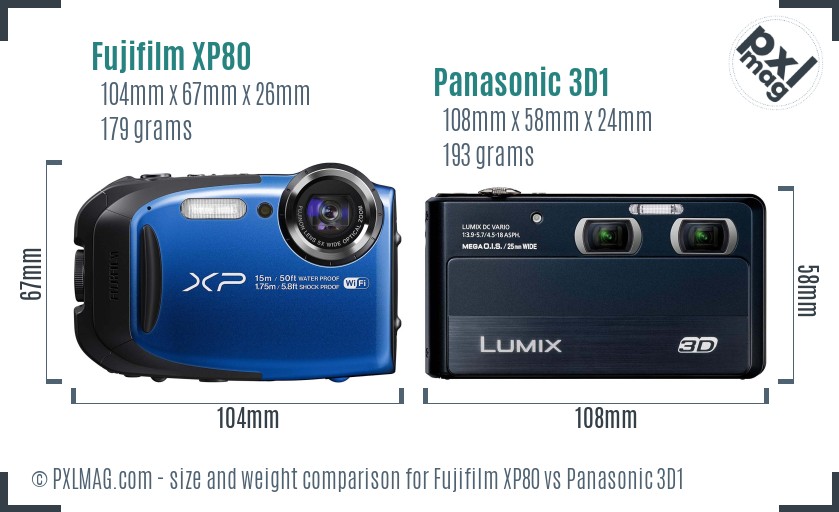 Fujifilm XP80 vs Panasonic 3D1 size comparison