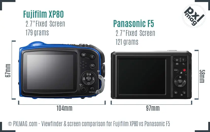 Fujifilm XP80 vs Panasonic F5 Screen and Viewfinder comparison