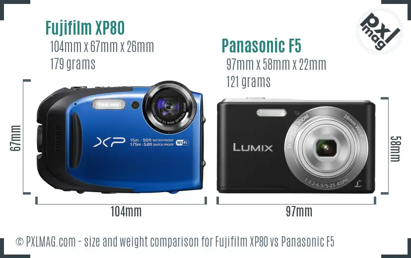 Fujifilm XP80 vs Panasonic F5 size comparison