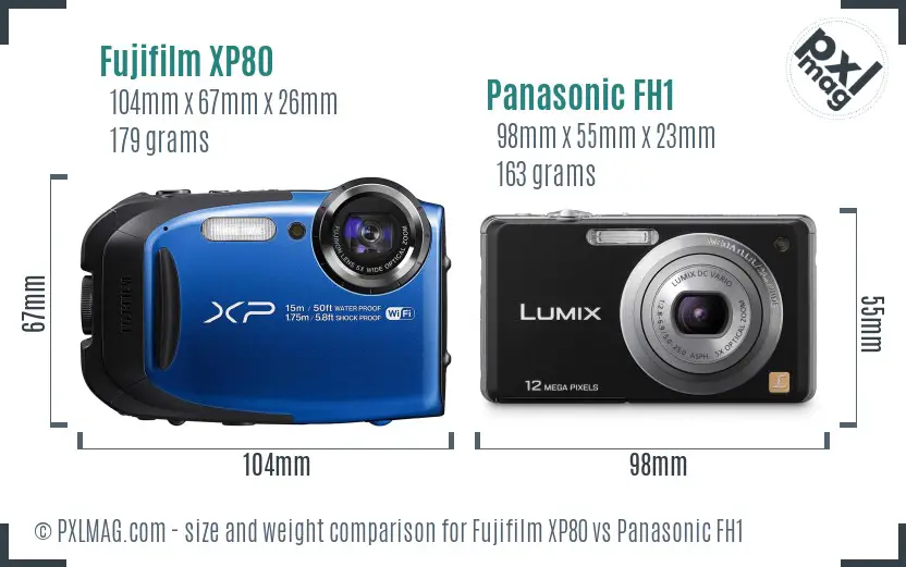 Fujifilm XP80 vs Panasonic FH1 size comparison