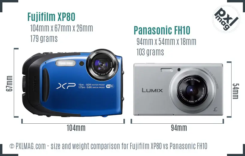 Fujifilm XP80 vs Panasonic FH10 size comparison