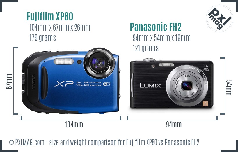 Fujifilm XP80 vs Panasonic FH2 size comparison
