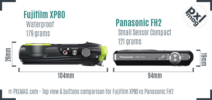 Fujifilm XP80 vs Panasonic FH2 top view buttons comparison