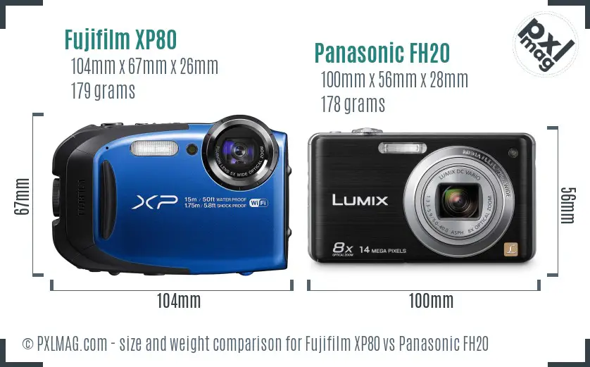 Fujifilm XP80 vs Panasonic FH20 size comparison