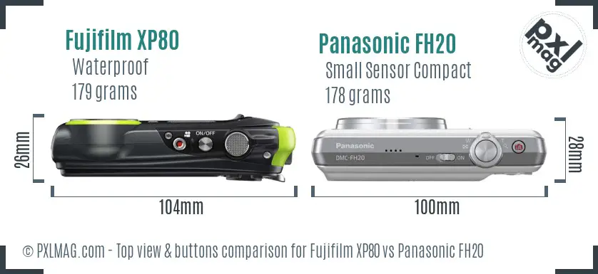 Fujifilm XP80 vs Panasonic FH20 top view buttons comparison