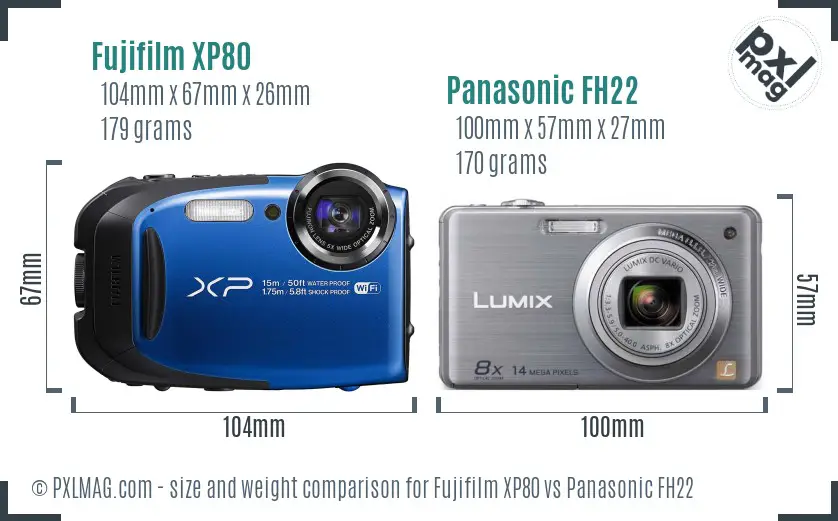 Fujifilm XP80 vs Panasonic FH22 size comparison