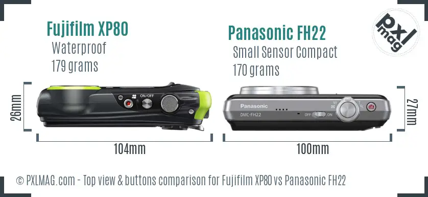 Fujifilm XP80 vs Panasonic FH22 top view buttons comparison