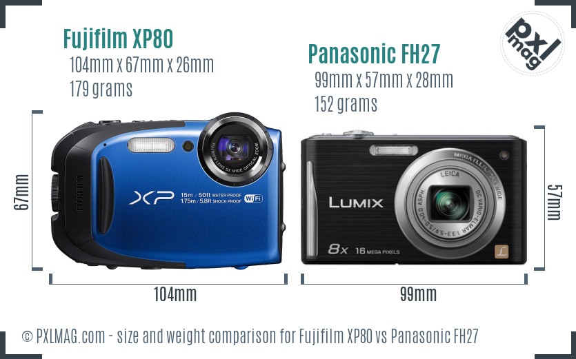 Fujifilm XP80 vs Panasonic FH27 size comparison
