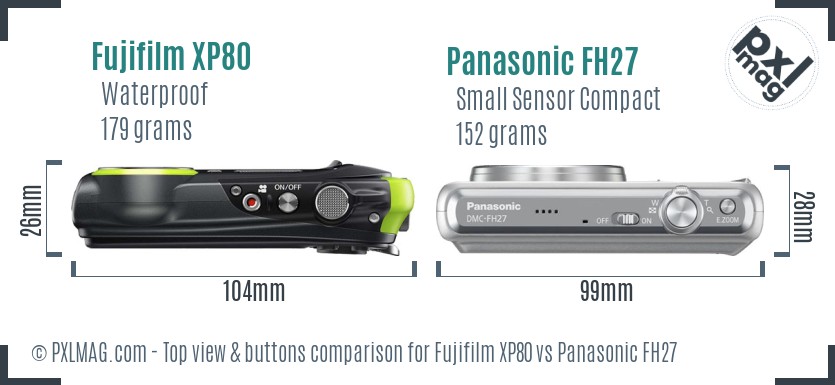 Fujifilm XP80 vs Panasonic FH27 top view buttons comparison