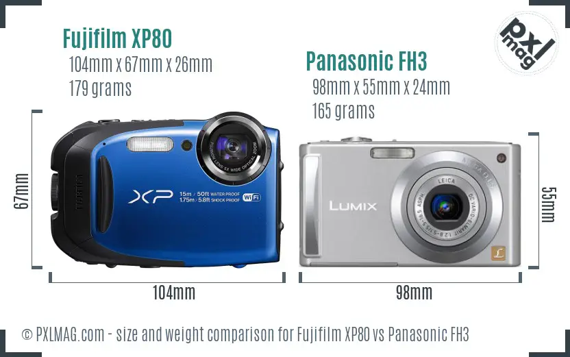 Fujifilm XP80 vs Panasonic FH3 size comparison