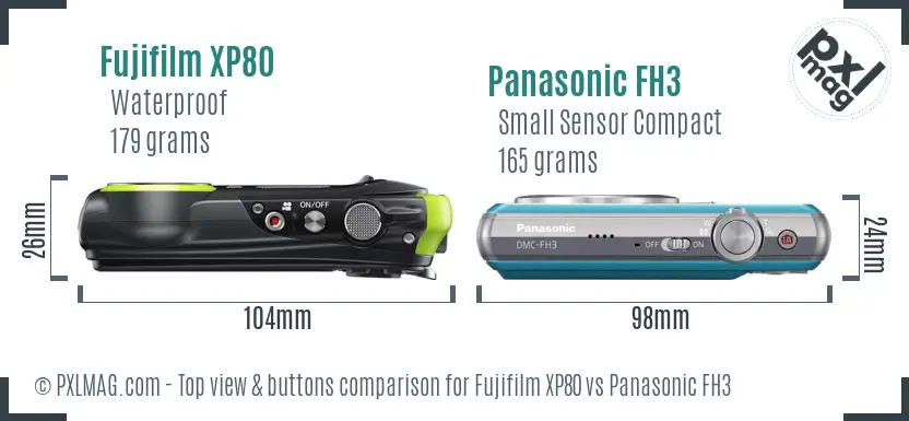 Fujifilm XP80 vs Panasonic FH3 top view buttons comparison