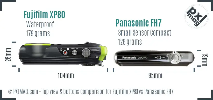 Fujifilm XP80 vs Panasonic FH7 top view buttons comparison Fujifilm XP80 vs Panasonic FH7 top view buttons comparison