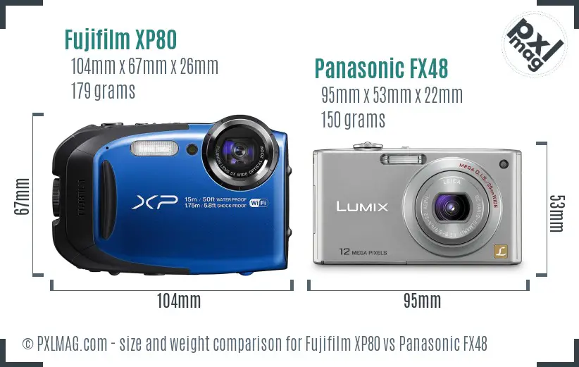 Fujifilm XP80 vs Panasonic FX48 size comparison