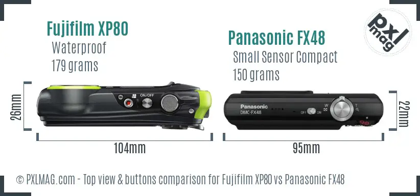 Fujifilm XP80 vs Panasonic FX48 top view buttons comparison