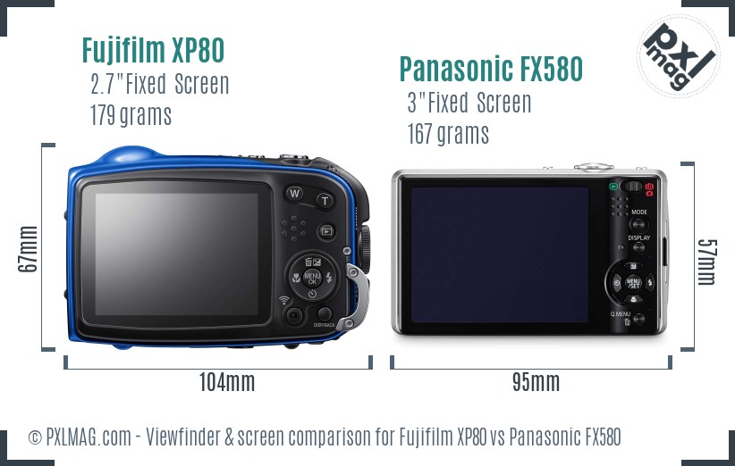 Fujifilm XP80 vs Panasonic FX580 Screen and Viewfinder comparison