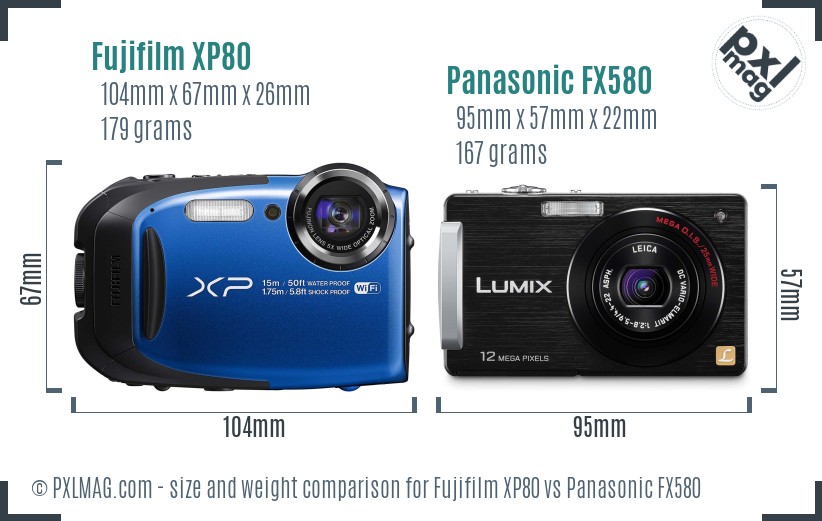 Fujifilm XP80 vs Panasonic FX580 size comparison Fujifilm XP80 vs Panasonic FX580 size comparison