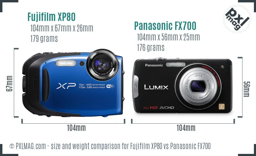 Fujifilm XP80 vs Panasonic FX700 size comparison Fujifilm XP80 vs Panasonic FX700 size comparison