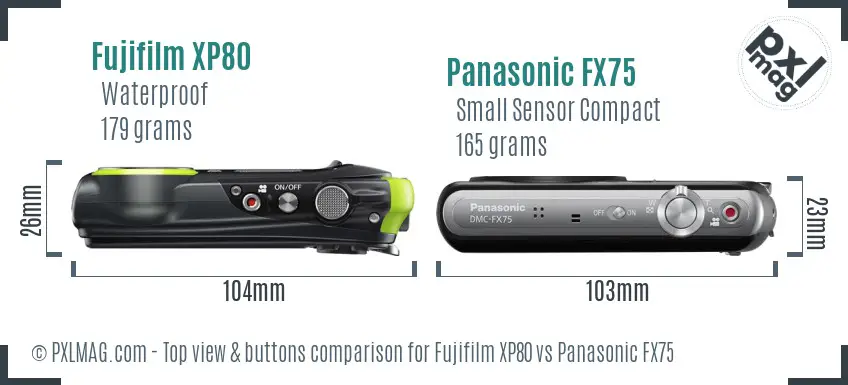 Fujifilm XP80 vs Panasonic FX75 top view buttons comparison