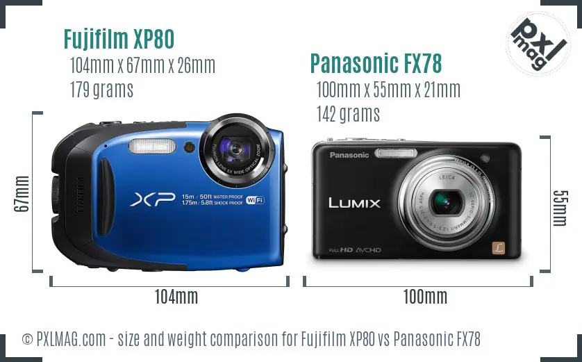 Fujifilm XP80 vs Panasonic FX78 size comparison