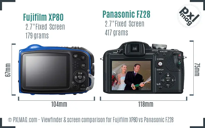 Fujifilm XP80 vs Panasonic FZ28 Screen and Viewfinder comparison