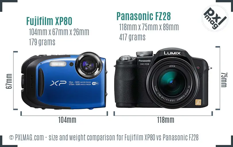 Fujifilm XP80 vs Panasonic FZ28 size comparison