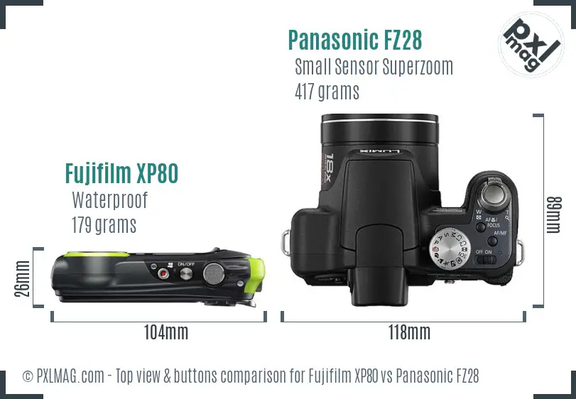 Fujifilm XP80 vs Panasonic FZ28 top view buttons comparison