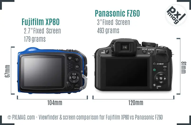 Fujifilm XP80 vs Panasonic FZ60 Screen and Viewfinder comparison