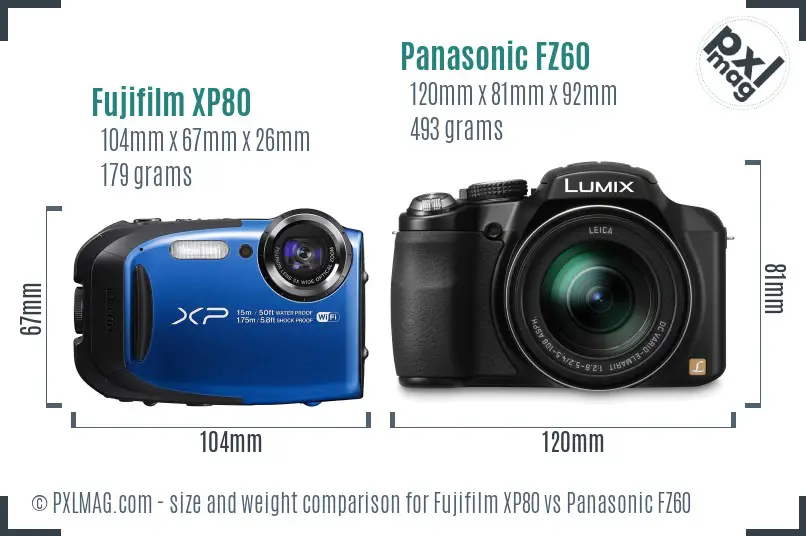 Fujifilm XP80 vs Panasonic FZ60 size comparison