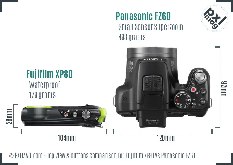 Fujifilm XP80 vs Panasonic FZ60 top view buttons comparison